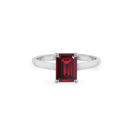 lab grown ruby emerald cut solitaire rings in platinum 