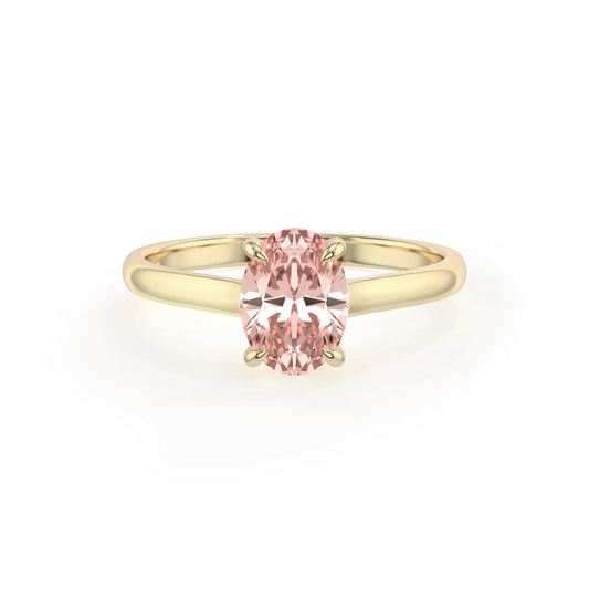 lab grown morganite oval solitaire rings in yellow gold 