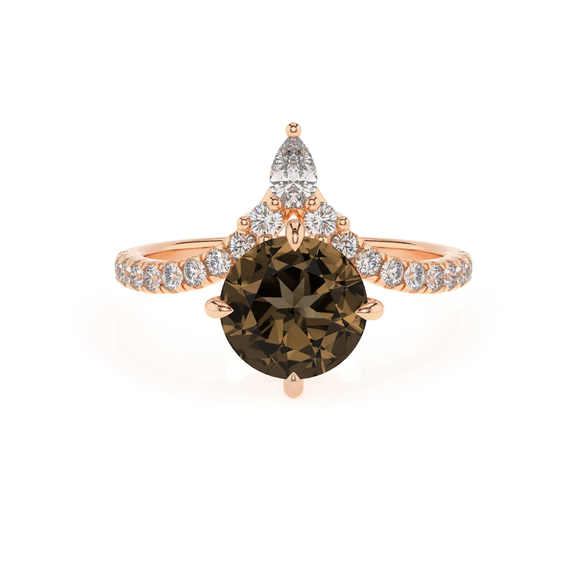 natural smoky-quartz round solitaire rings in rose gold 
