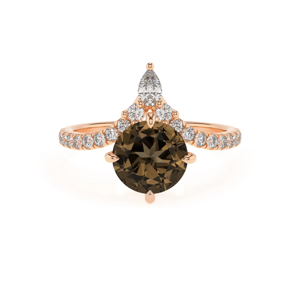 natural smoky-quartz round solitaire rings in rose gold 