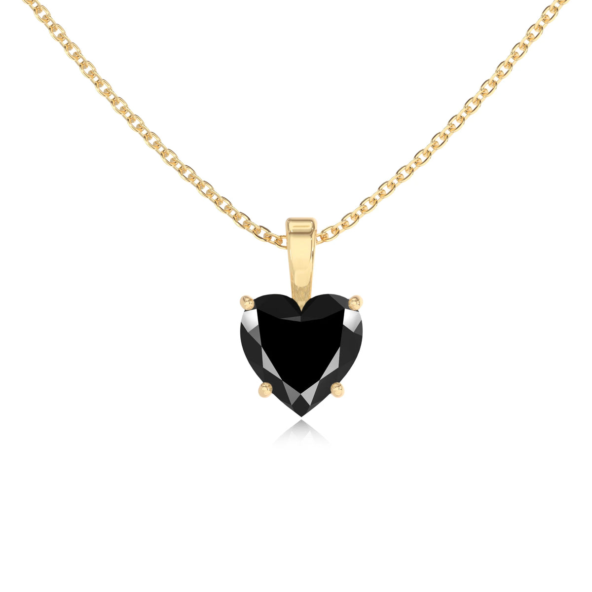 natural black-onyx heart solitaire necklaces in yellow gold 