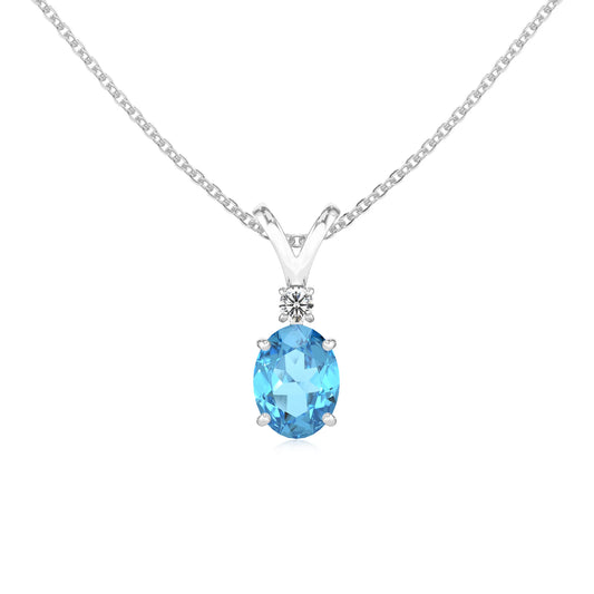 natural swiss-blue-topaz oval solitaire v-bale necklaces in platinum 
