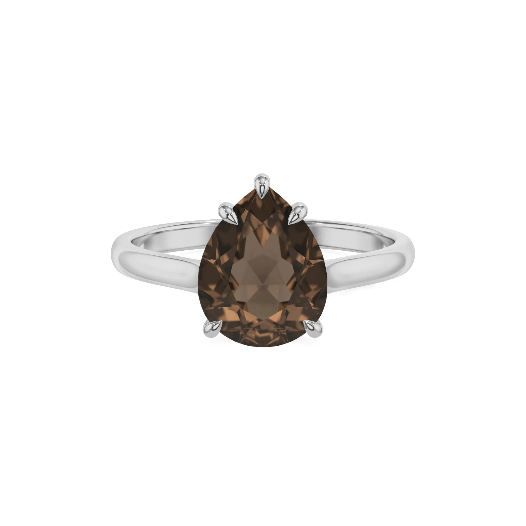 natural smoky-quartz pear solitaire rings in platinum 