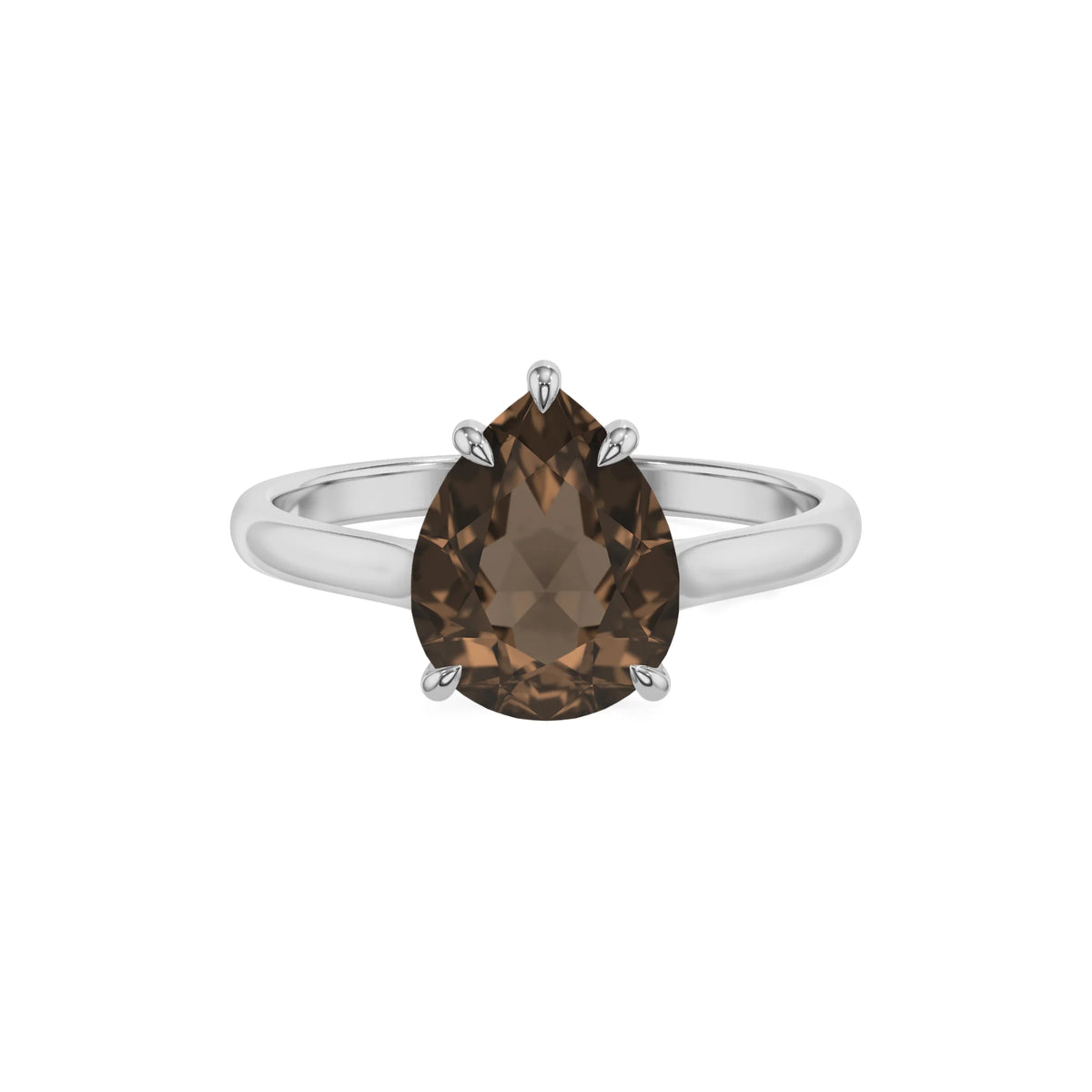 natural smoky-quartz pear solitaire rings in platinum 
