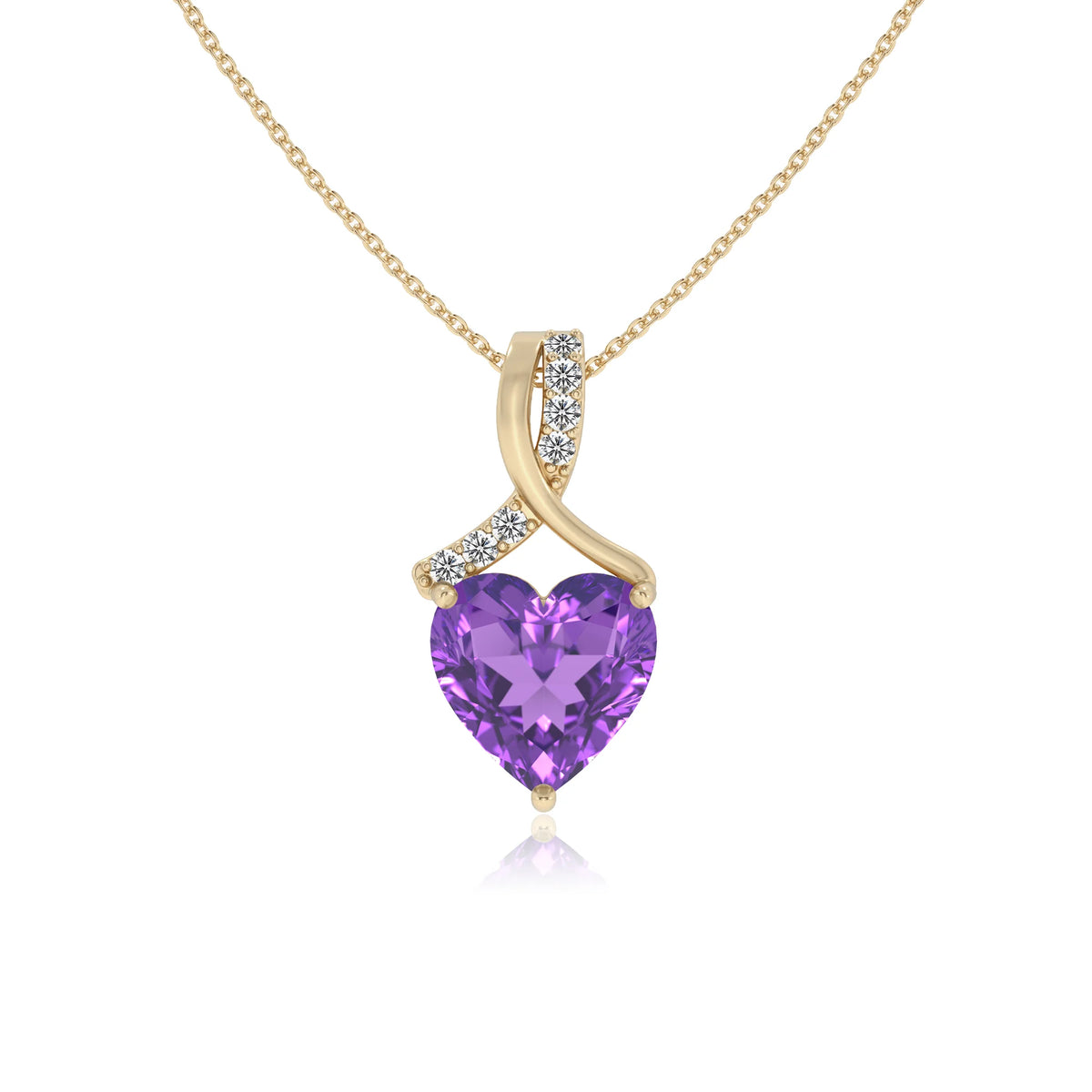 lab grown amethyst heart solitaire necklaces in yellow gold 