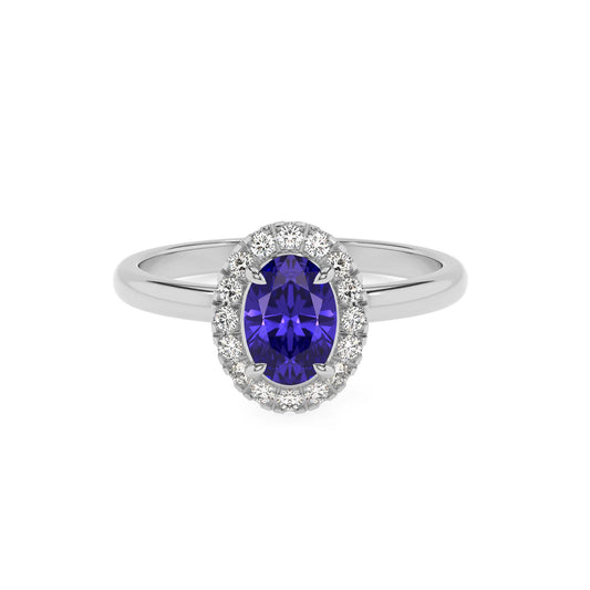 lab grown tanzanite oval solitaire rings in platinum 