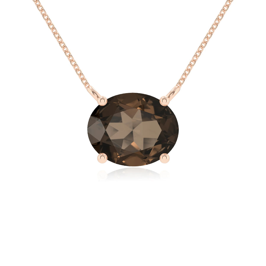 natural smoky-quartz oval solitaire necklaces in rose gold 