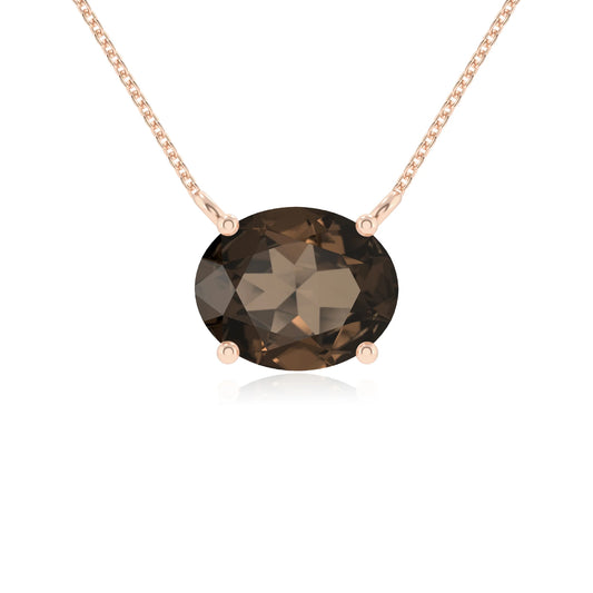natural smoky-quartz oval solitaire necklaces in rose gold 