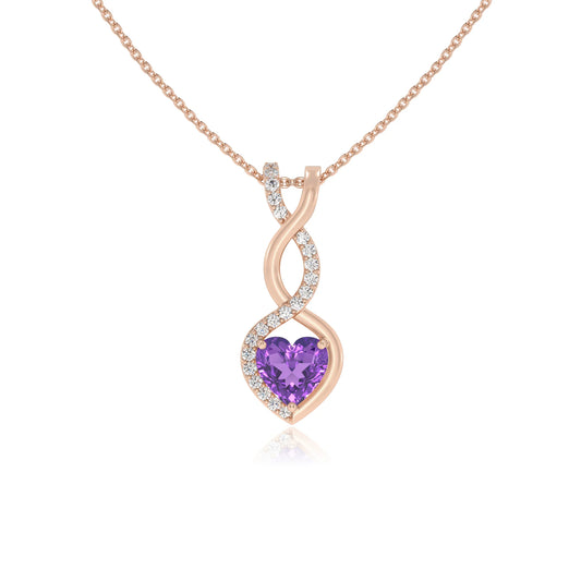lab grown amethyst heart infinity necklaces in rose gold 