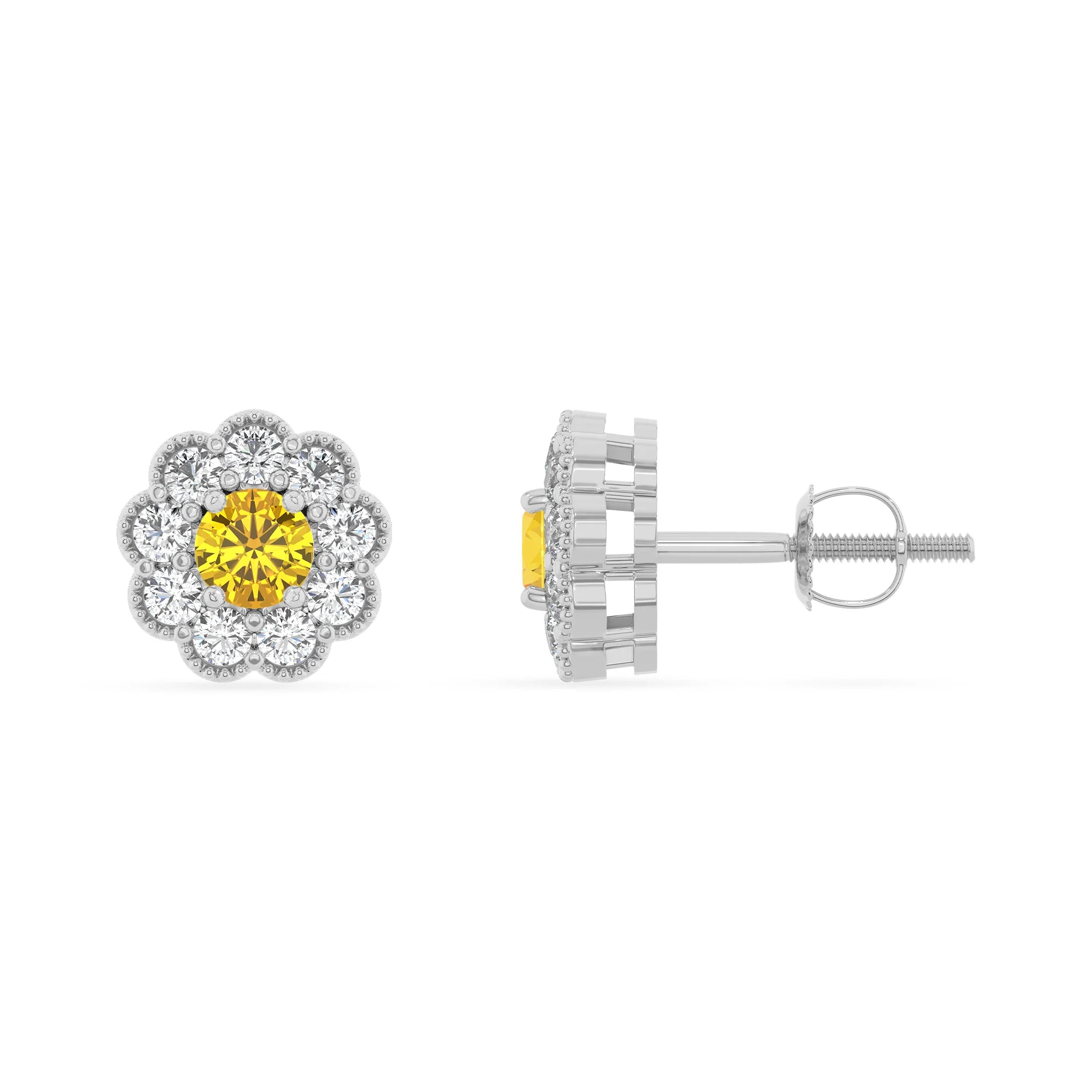 lab grown yellow sapphire round stud earrings in platinum 