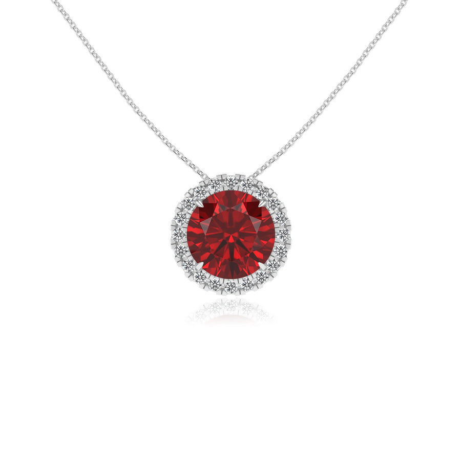 lab grown ruby round solitaire necklaces in sterling silver 