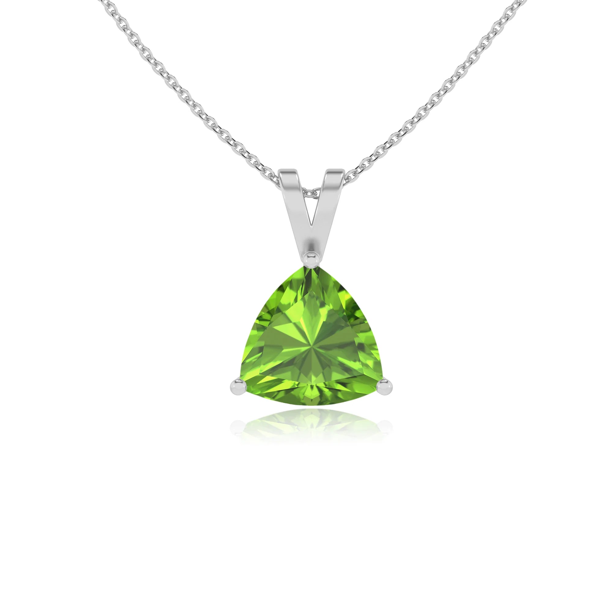natural peridot trillion solitaire v-bale necklaces in sterling silver 