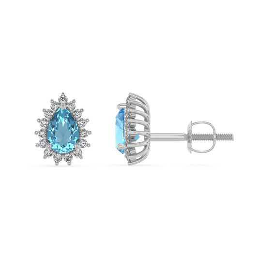 natural swiss blue topaz pear stud earrings in platinum 