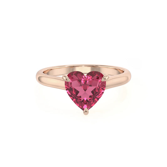lab grown pink-tourmaline heart solitaire rings in rose gold 