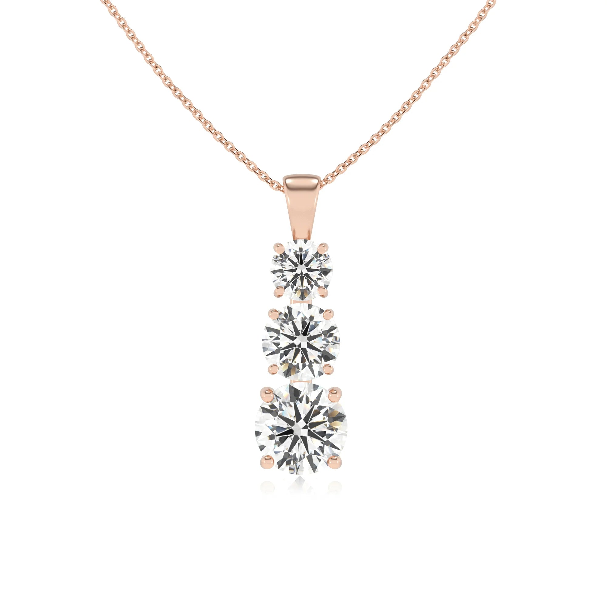 lab grown moissanite round bar v-bale necklaces in rose gold 