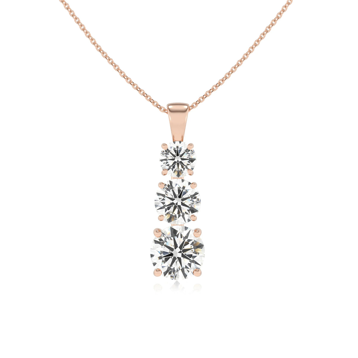 lab grown moissanite round bar v-bale necklaces in rose gold 