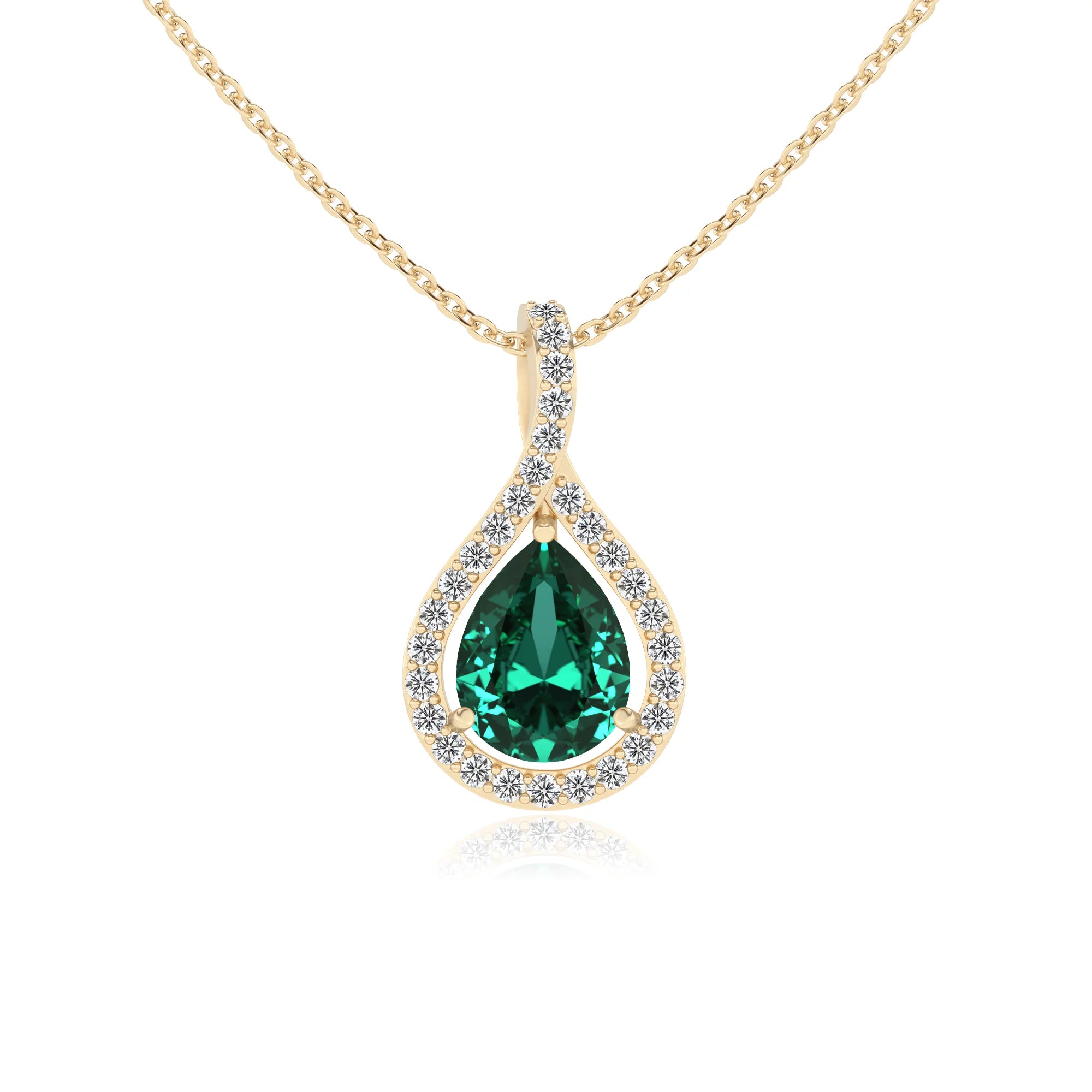 lab grown emerald pear solitaire necklaces in yellow gold 