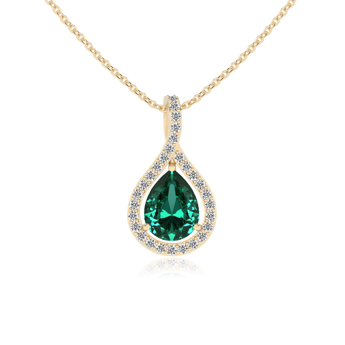 lab grown emerald pear solitaire necklaces in yellow gold 