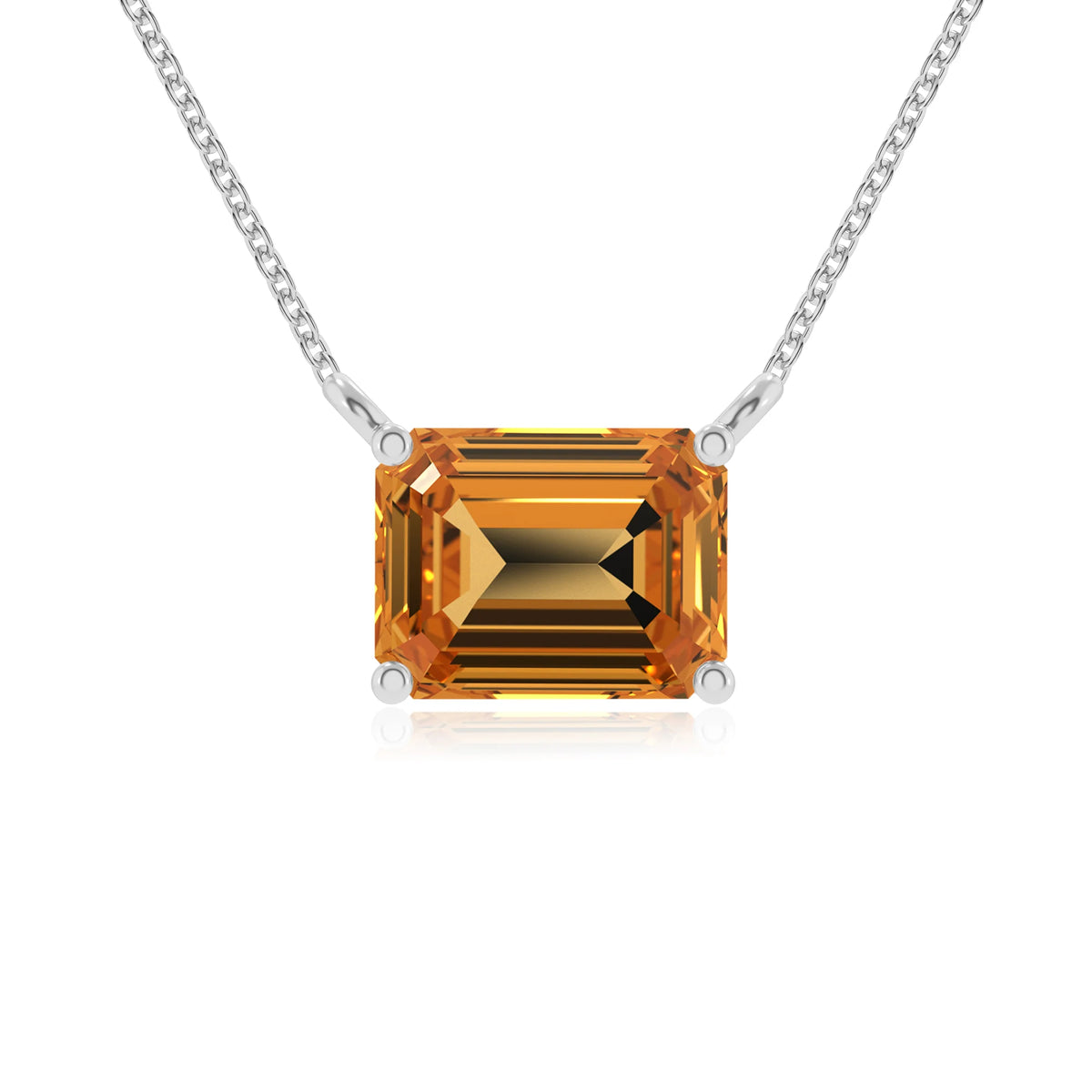 lab grown citrine emerald cut solitaire necklaces in white gold 
