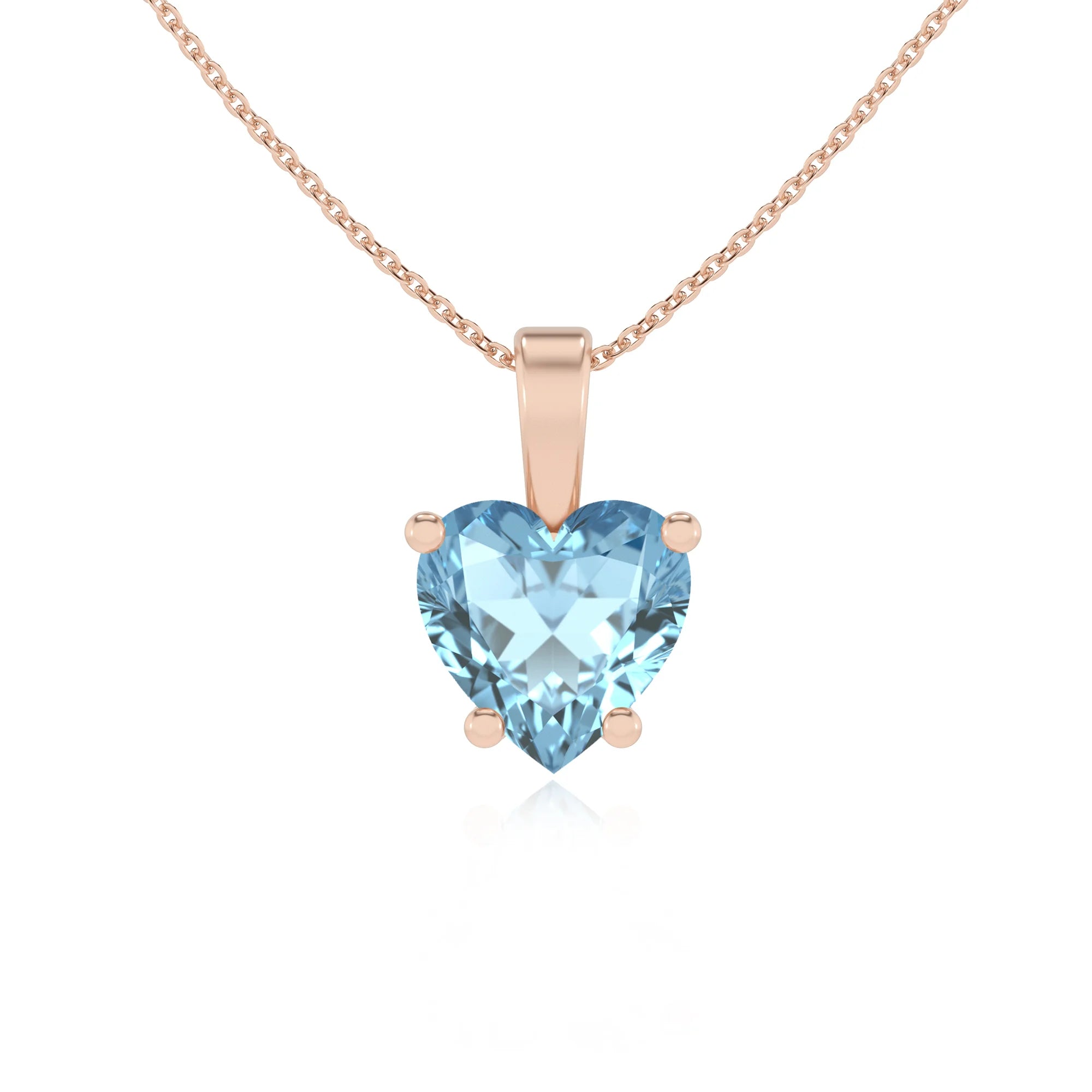 lab grown aquamarine heart solitaire necklaces in rose gold 