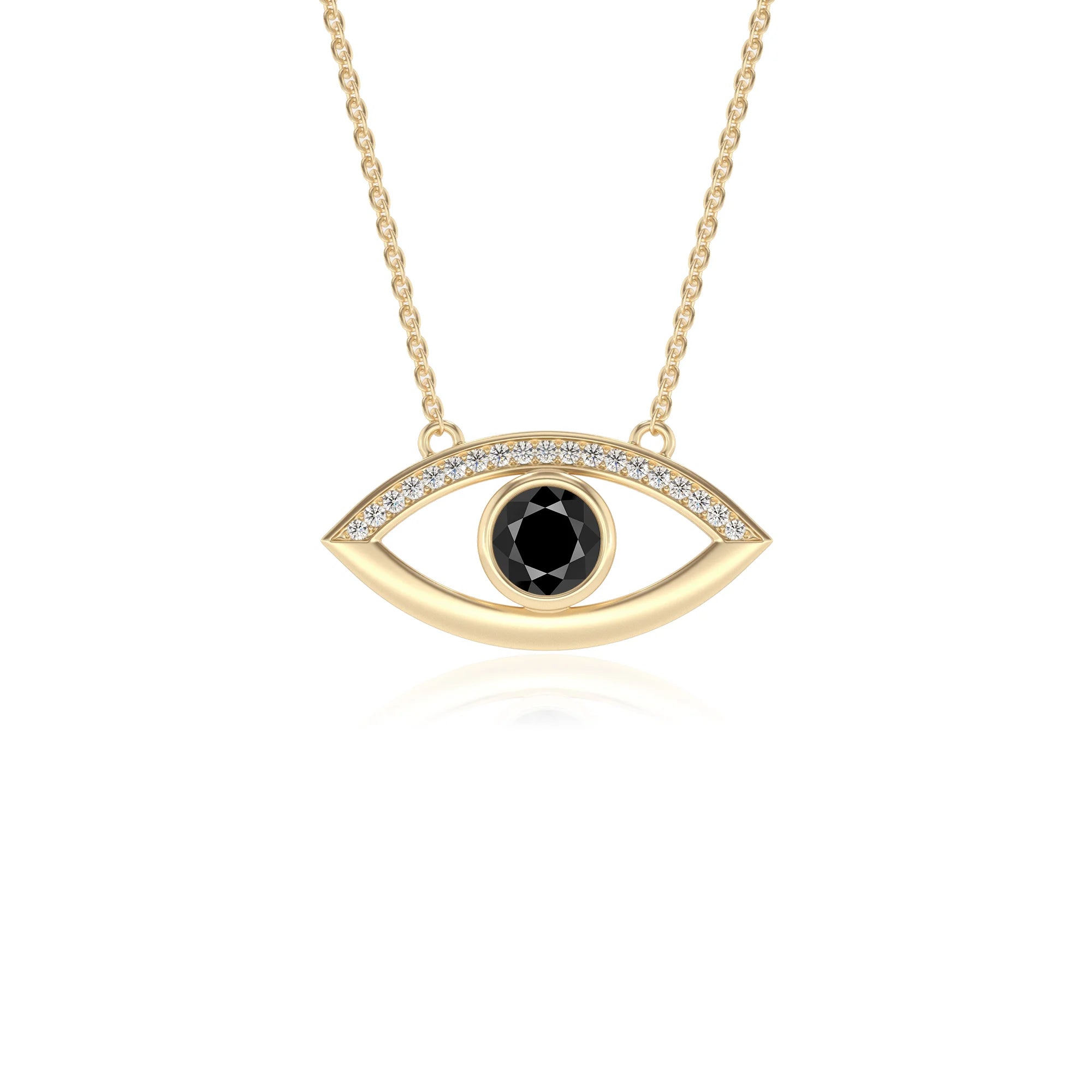natural black-onyx round solitaire necklaces in yellow gold 