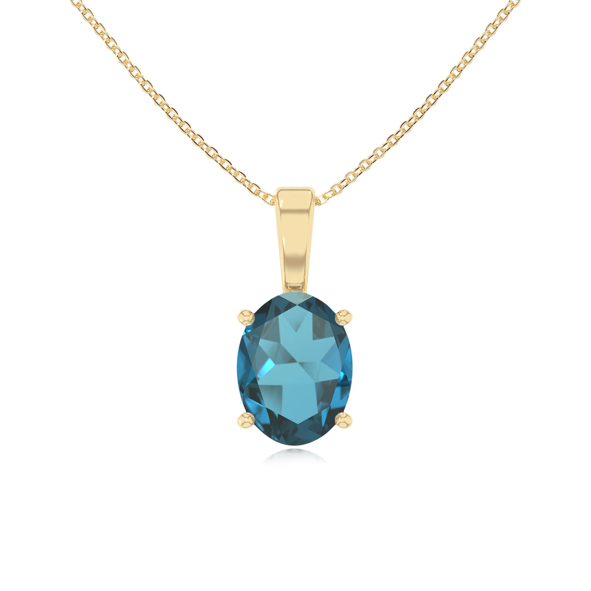 natural london-blue-topaz oval solitaire necklaces in yellow gold 