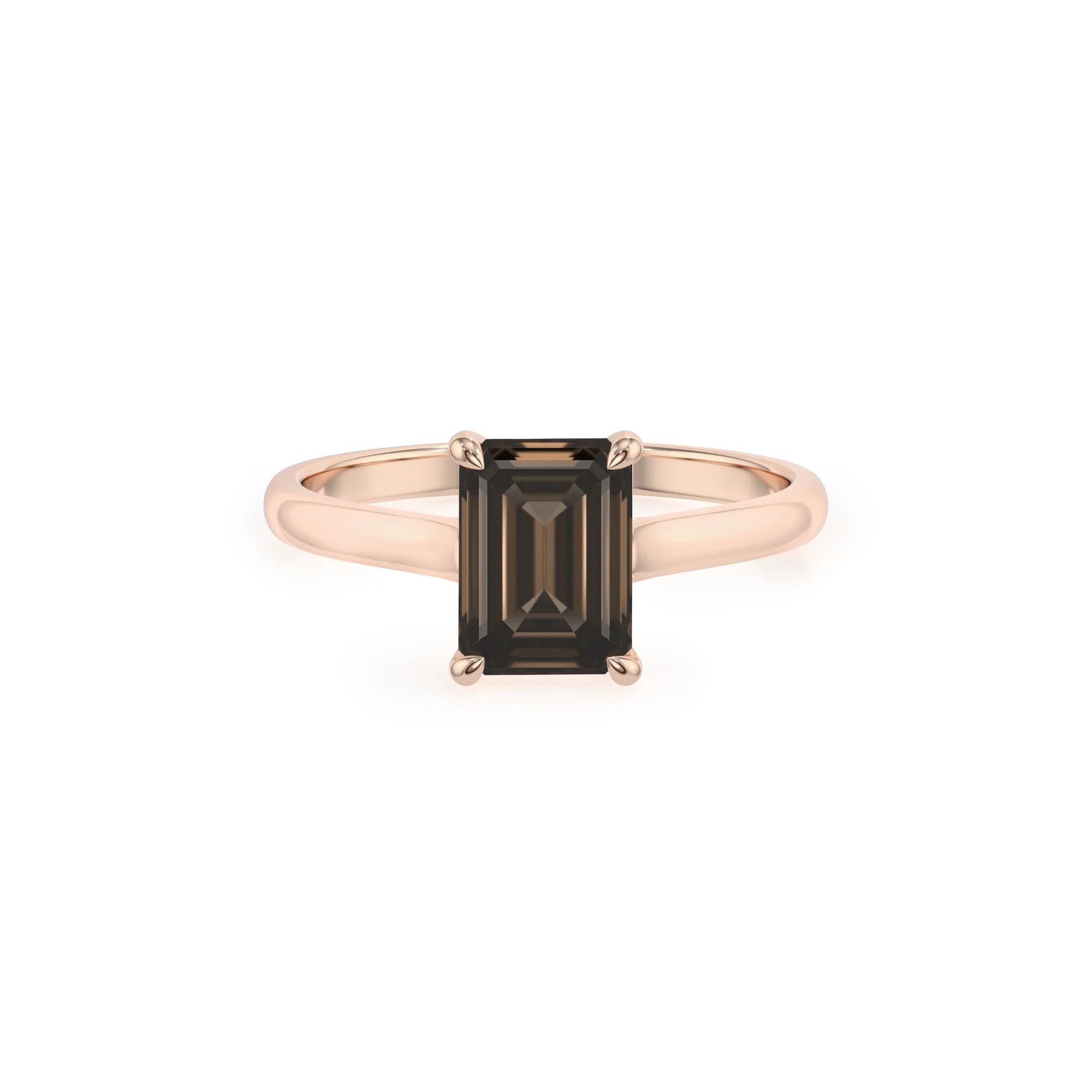 natural smoky-quartz emerald cut solitaire rings in rose gold 