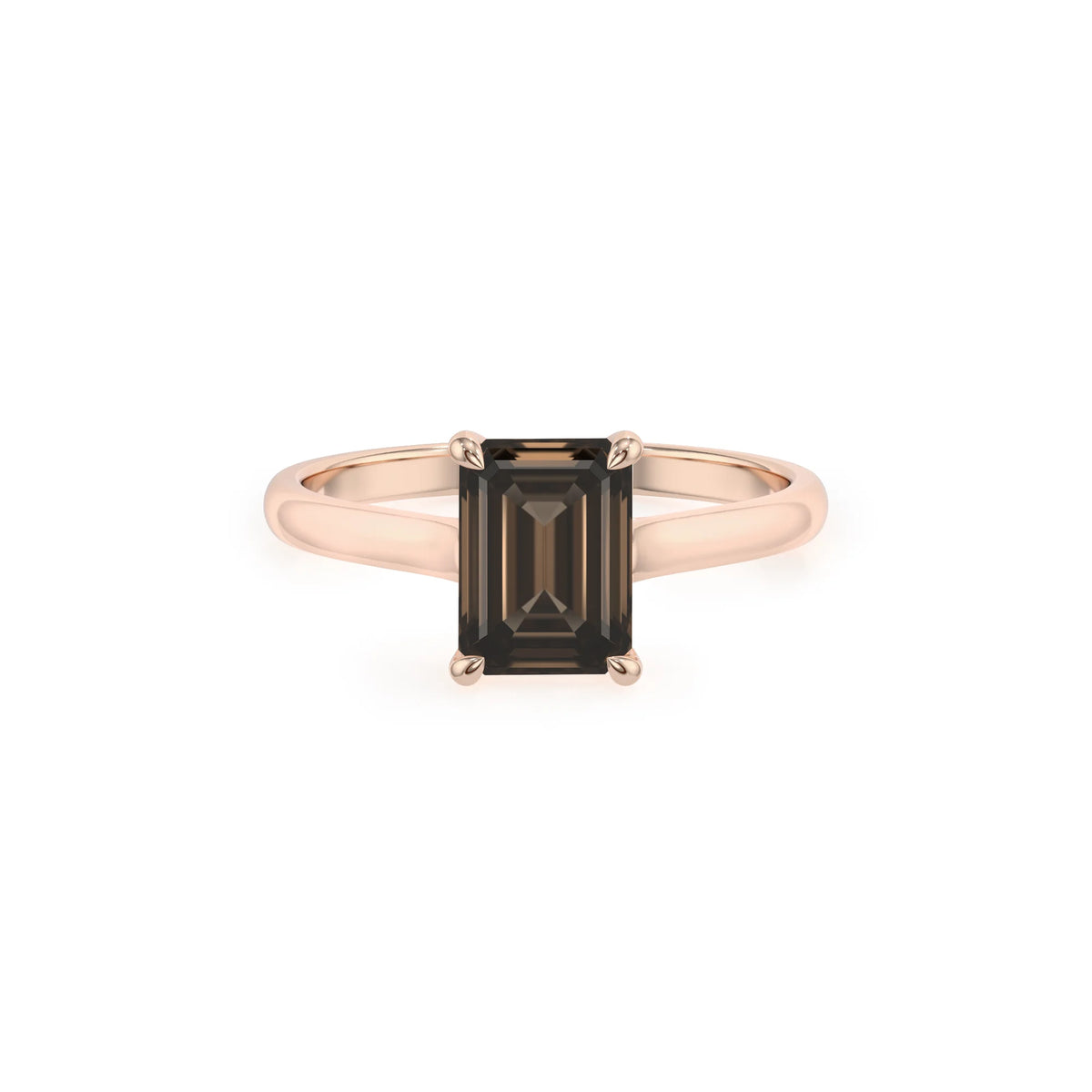 natural smoky-quartz emerald cut solitaire rings in rose gold 