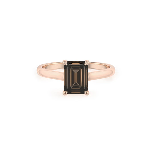 natural smoky-quartz emerald cut solitaire rings in rose gold 
