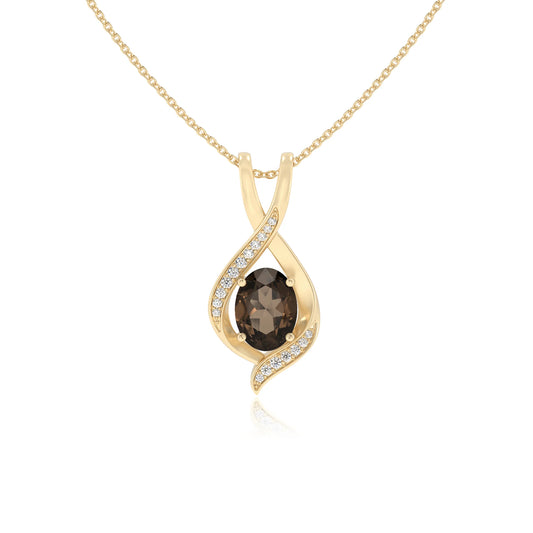 natural smoky-quartz oval solitaire necklaces in yellow gold 