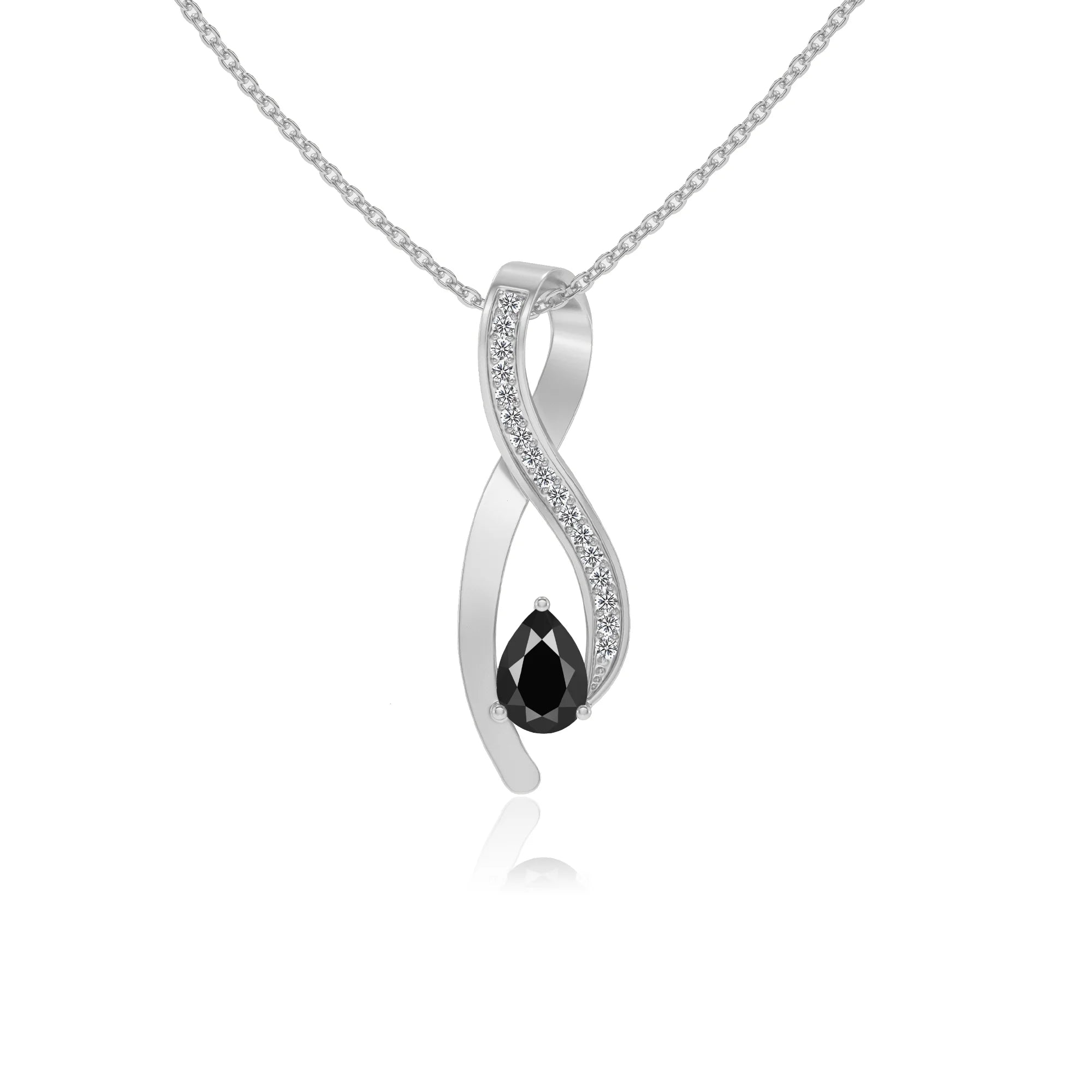 natural black-onyx pear solitaire necklaces in white gold 