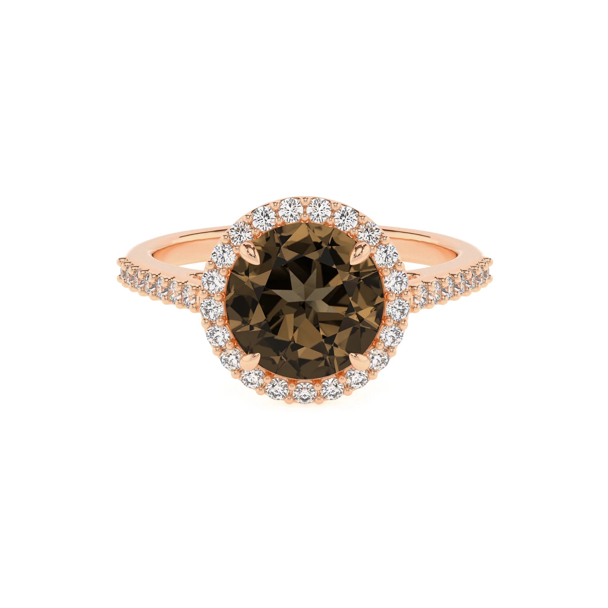 natural smoky-quartz round solitaire rings in rose gold 