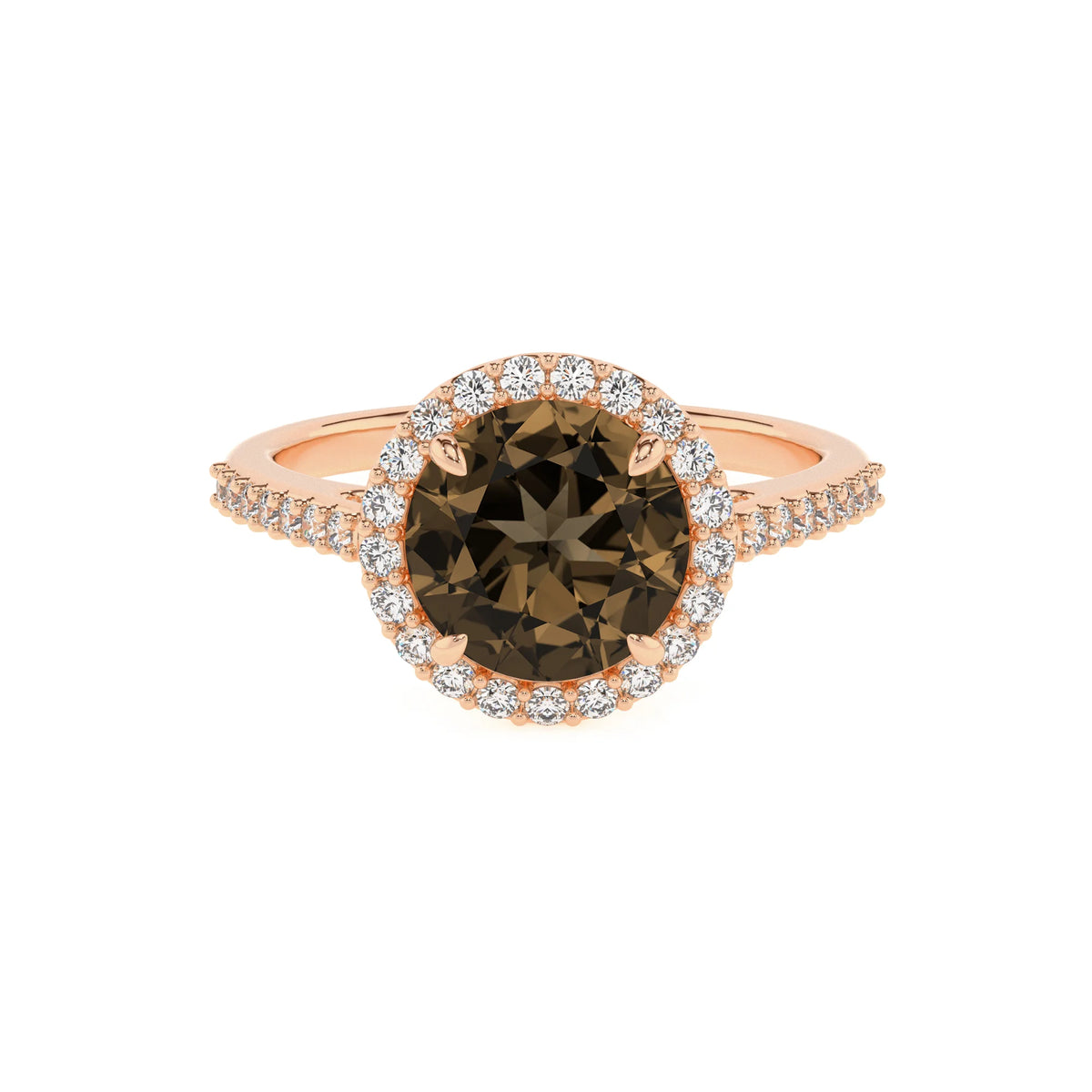 natural smoky-quartz round solitaire rings in rose gold 