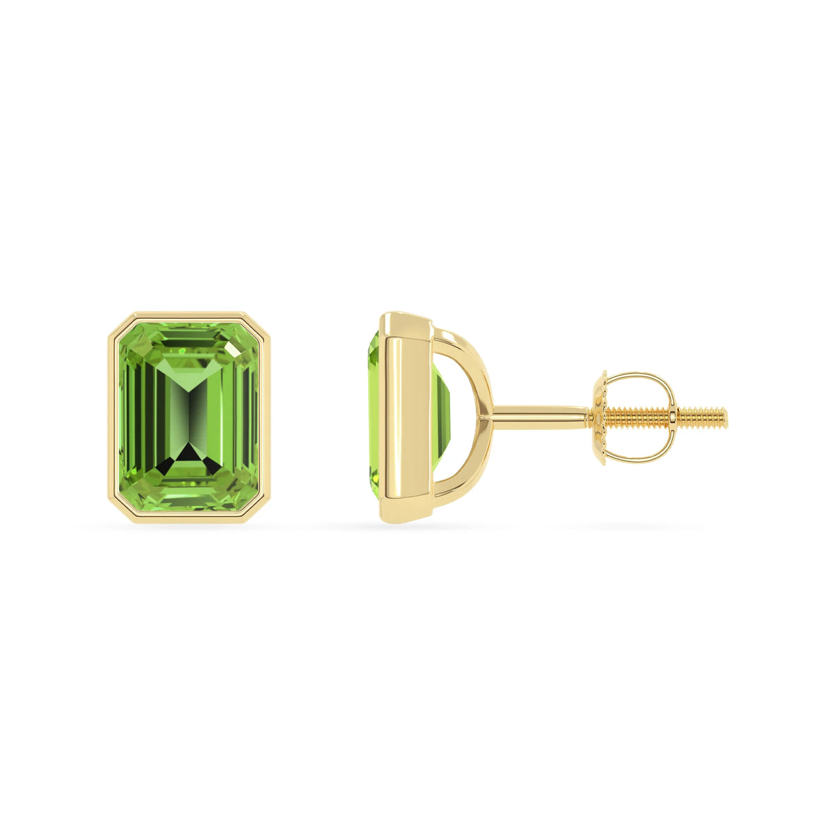 Natural Peridot Emerald-Cut Solitaire Stud Earrings