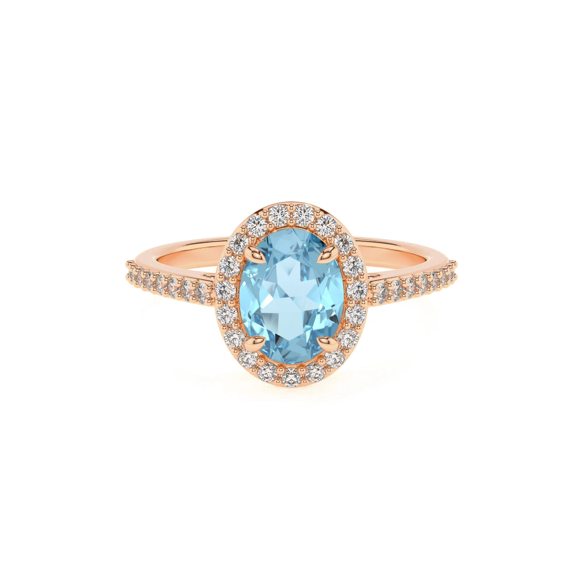 lab grown aquamarine oval solitaire rings in rose gold 