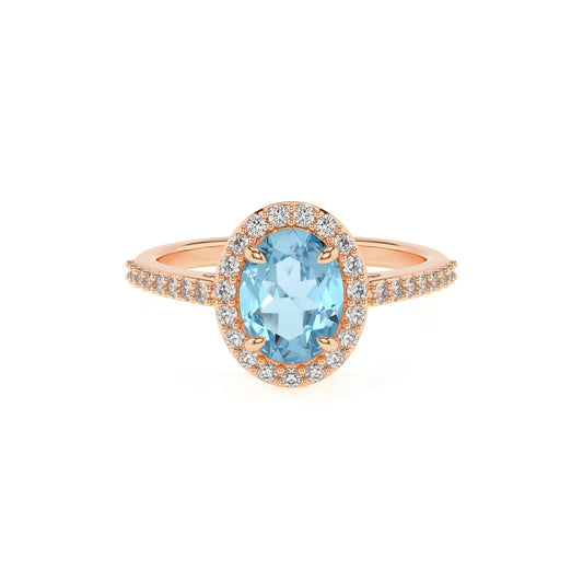 lab grown aquamarine oval solitaire rings in rose gold 