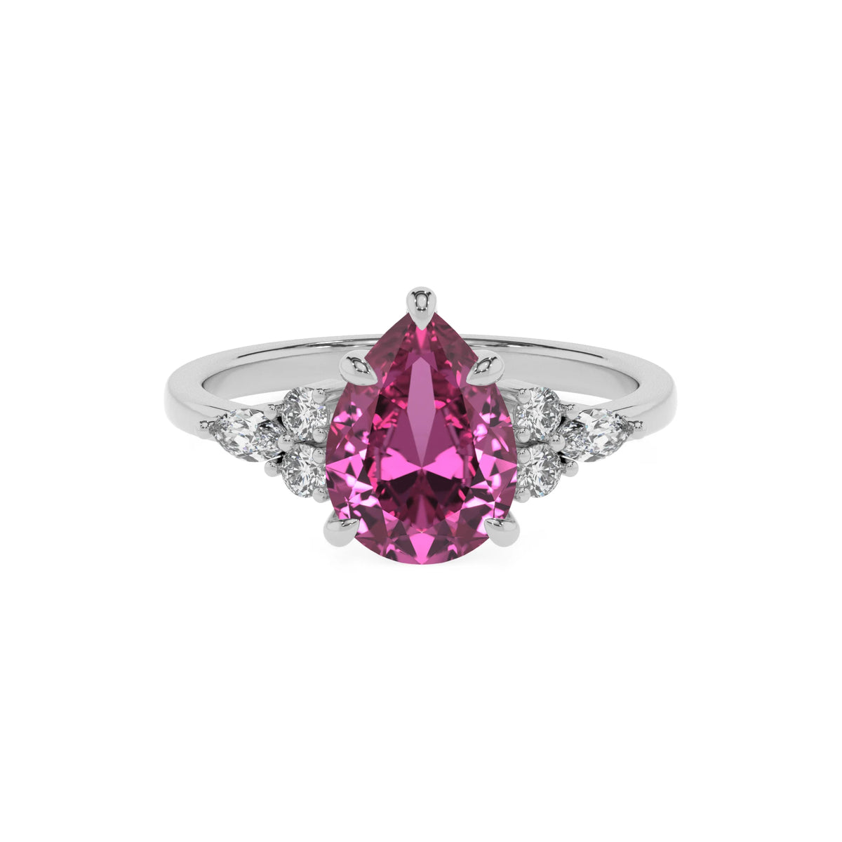 lab grown pink-sapphire pear solitaire rings in white gold 