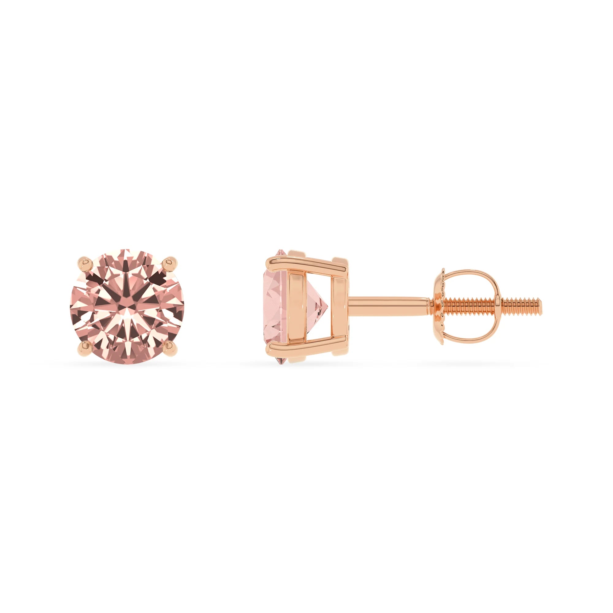 lab grown morganite round stud earrings in rose gold 