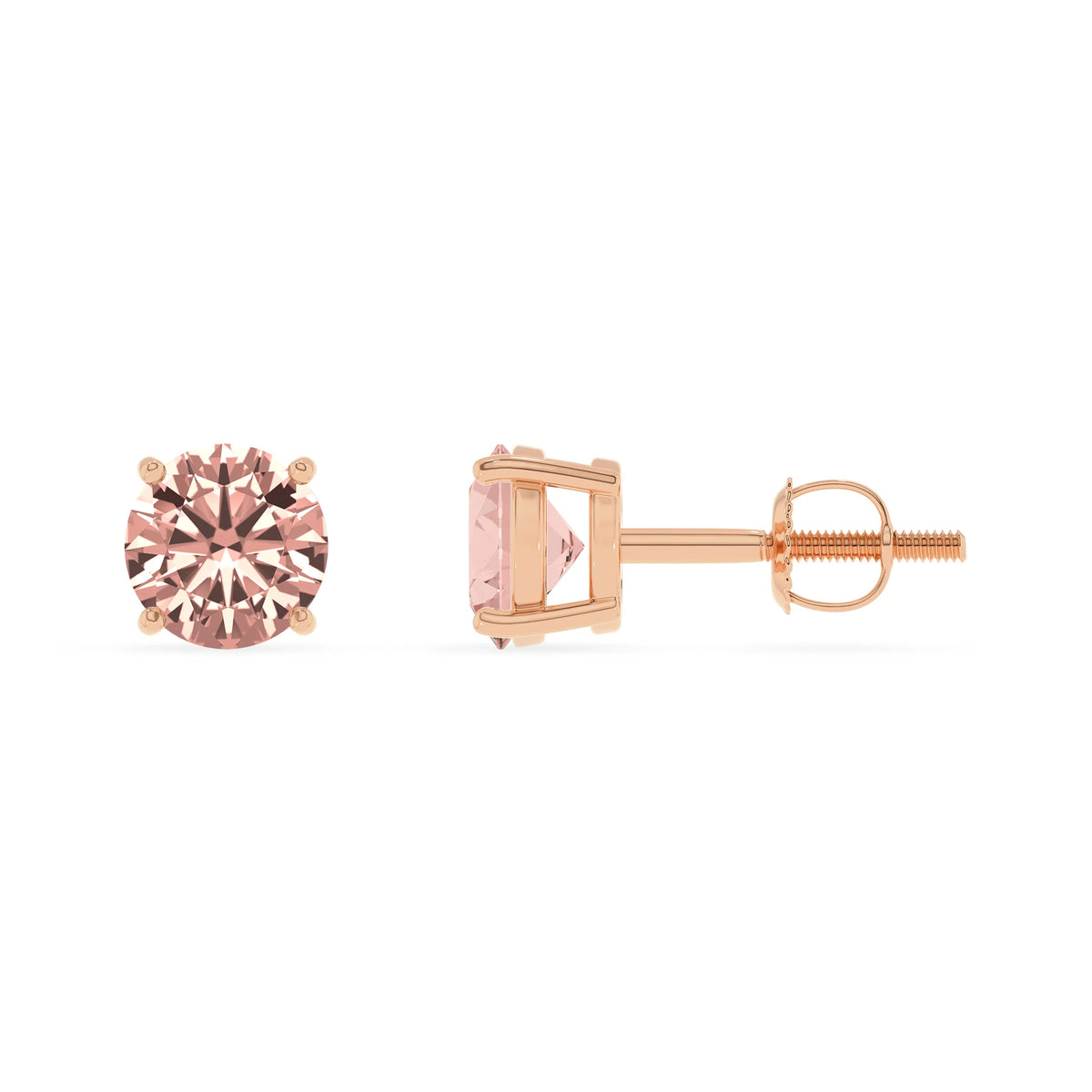 lab grown morganite round stud earrings in rose gold 