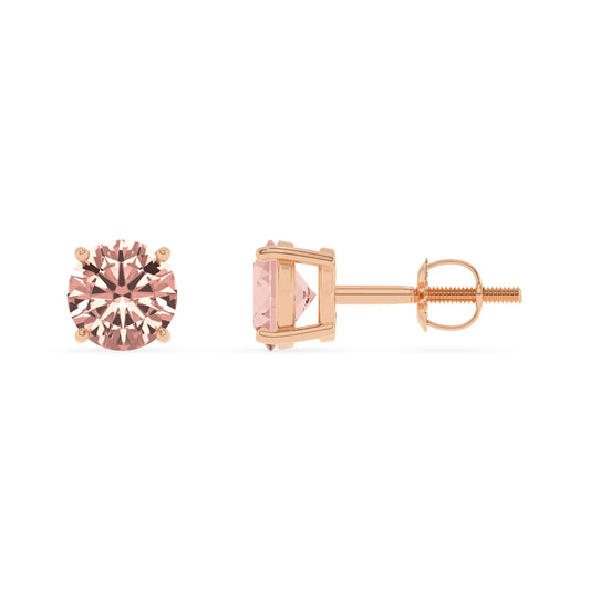 lab grown morganite round stud earrings in rose gold 