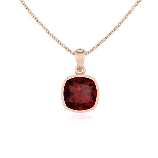natural garnet cushion solitaire necklaces in rose gold 