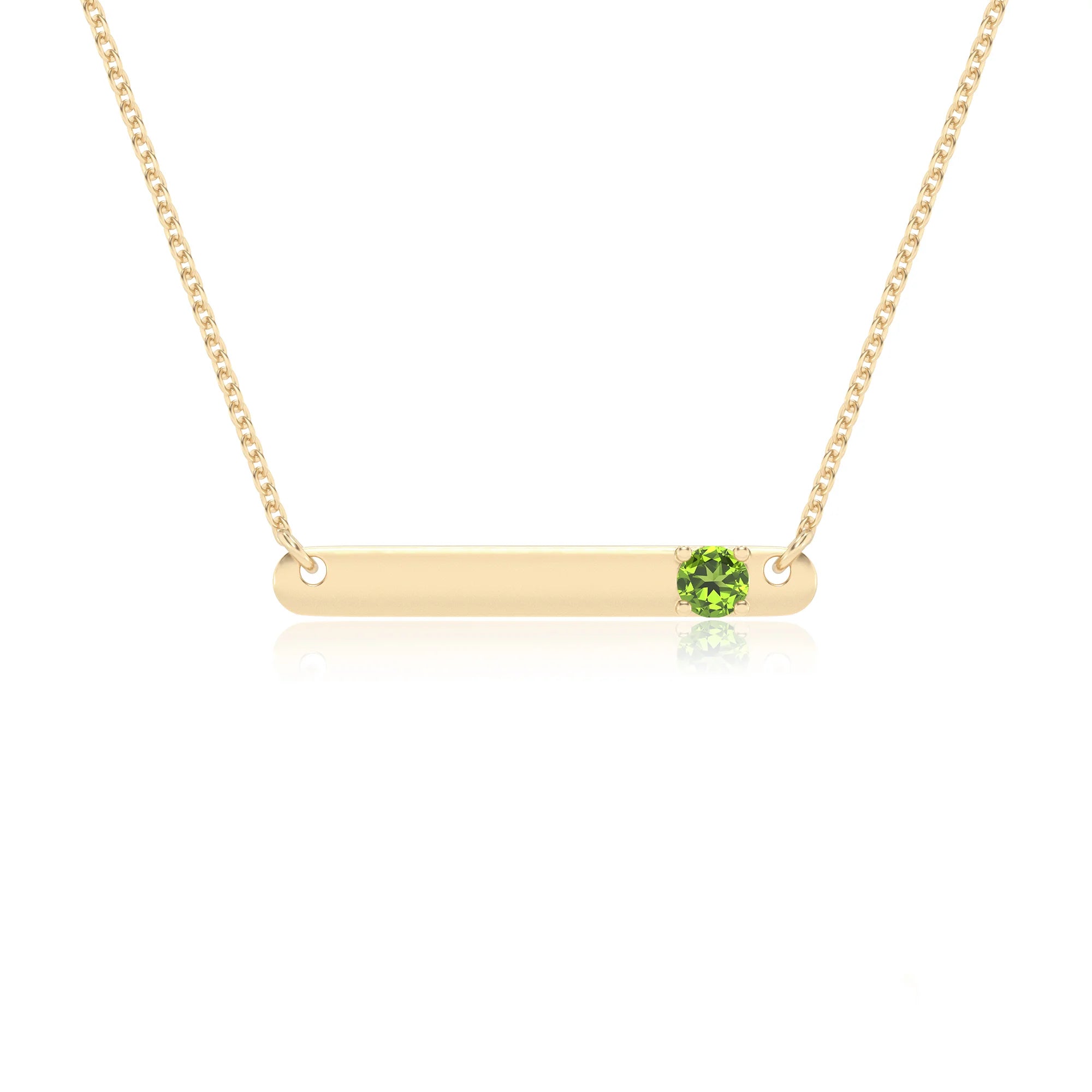 natural peridot round bar v-bale necklaces in yellow gold 