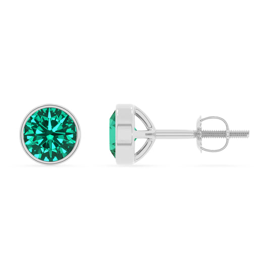 lab grown emerald round stud earrings in white gold 
