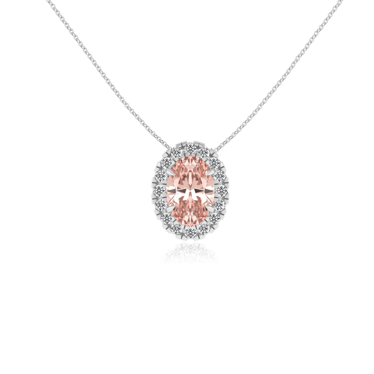lab grown morganite oval solitaire necklaces in platinum 