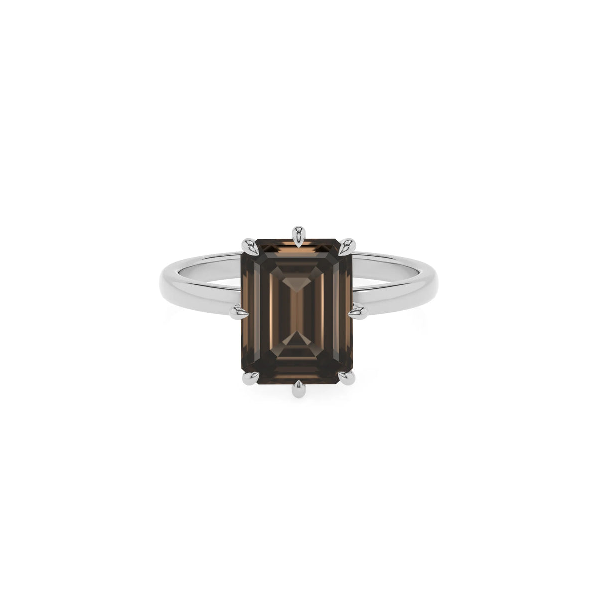natural smoky-quartz emerald cut solitaire rings in sterling silver 