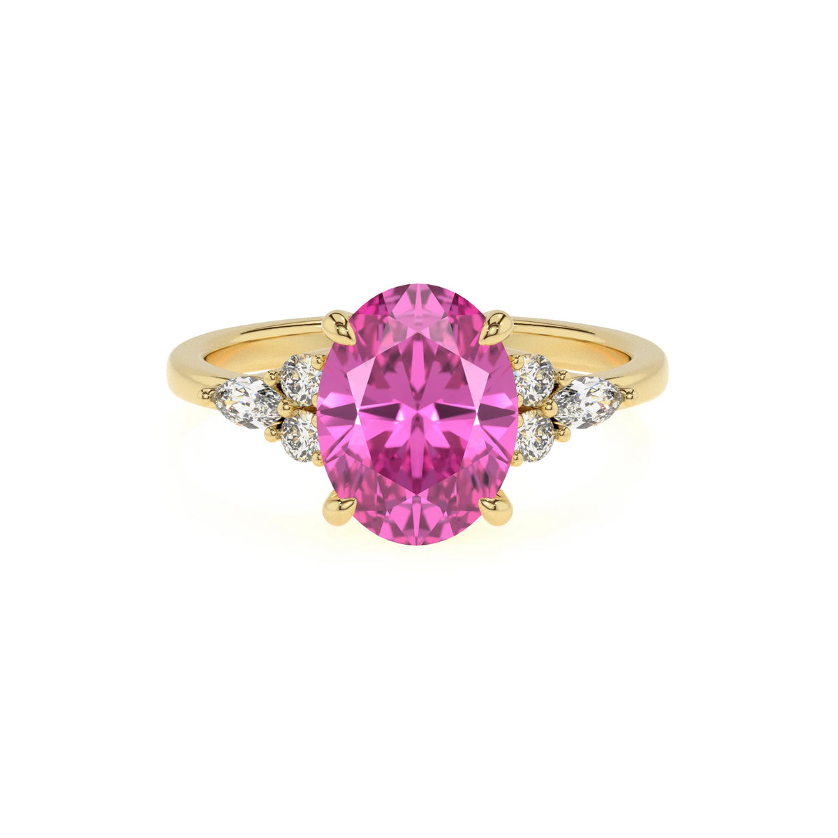 lab grown pink-sapphire oval solitaire rings in yellow gold 