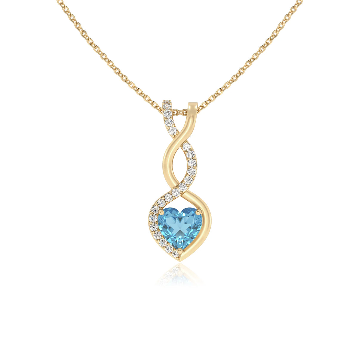 natural swiss-blue-topaz heart infinity necklaces in yellow gold 