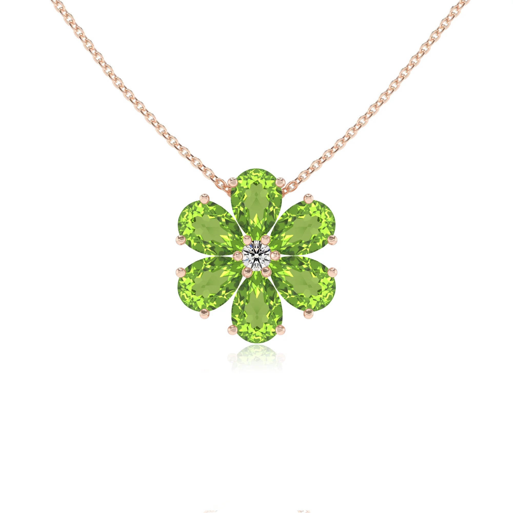 natural peridot pear solitaire necklaces in rose gold 