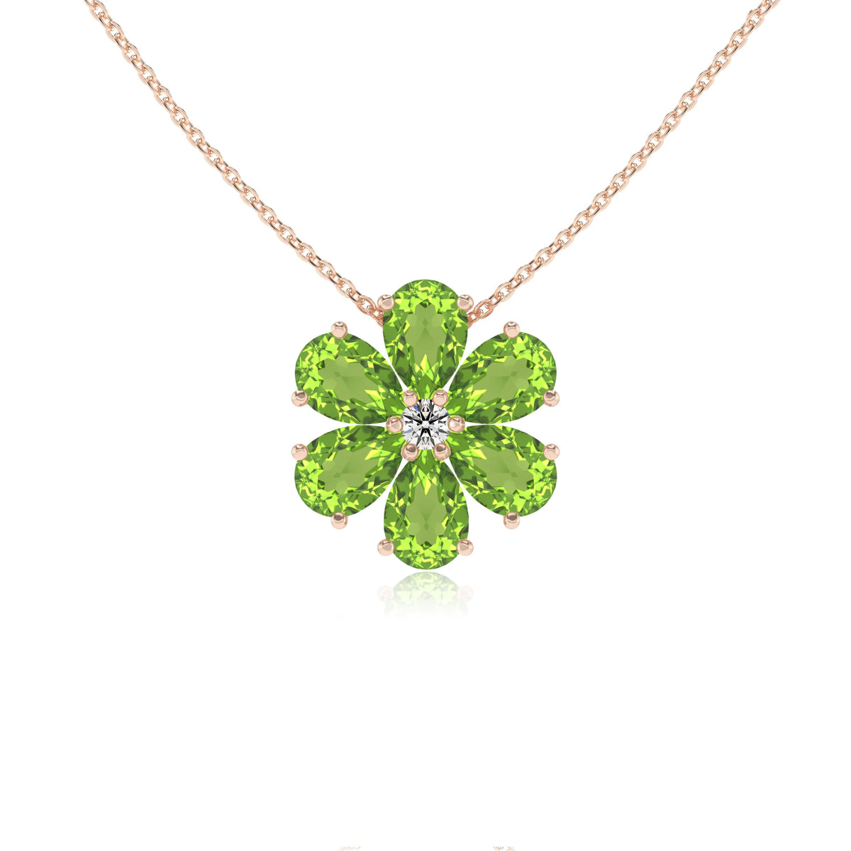 natural peridot pear solitaire necklaces in rose gold 