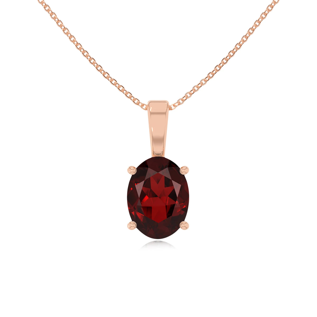 natural garnet oval solitaire necklaces in rose gold 